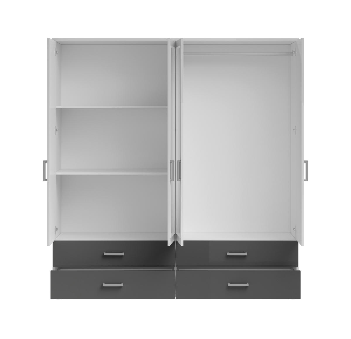 KLEIDERSCHRANK  in Graphitfarben, Weiß  - Alufarben/Graphitfarben, KONVENTIONELL, Glas/Holzwerkstoff (180/190/51cm) - Carryhome