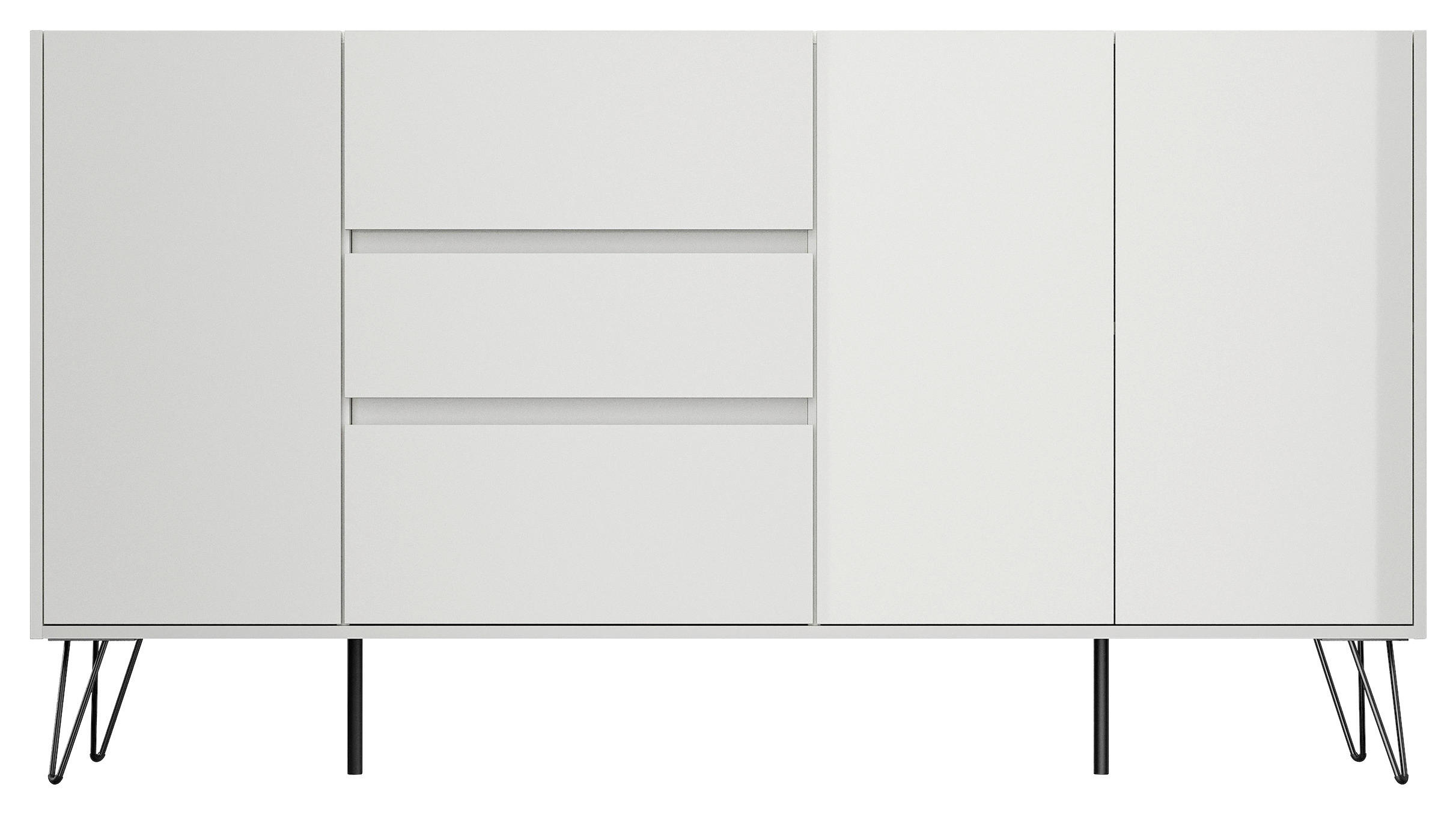 SIDEBOARD Posseik Industrial 177/93,6/42 cm 3 Schublade(n)  - Weiß Hochglanz/Schwarz, Design, Holzwerkstoff/Metall (177/93,6/42cm) - P & B