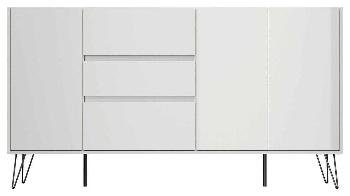 SIDEBOARD Posseik Industrial 177/93,6/42 cm 3 Schublade(n)  - Weiß Hochglanz/Schwarz, Design, Holzwerkstoff/Metall (177/93,6/42cm) - P & B