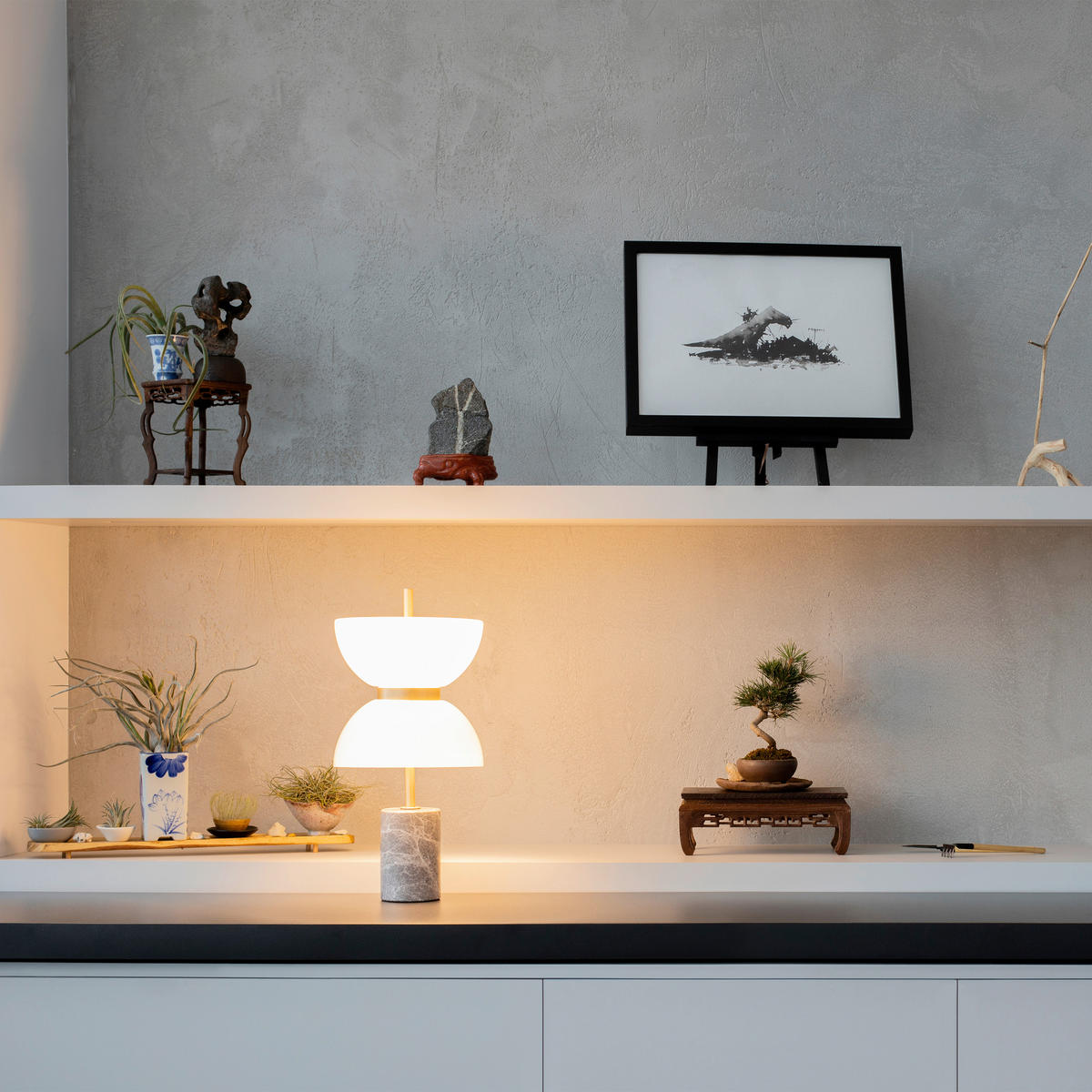BORDSLAMPA Modern 22/46 cm   - vit/grå, Design, metall/sten (22/46cm) - MAYTONI