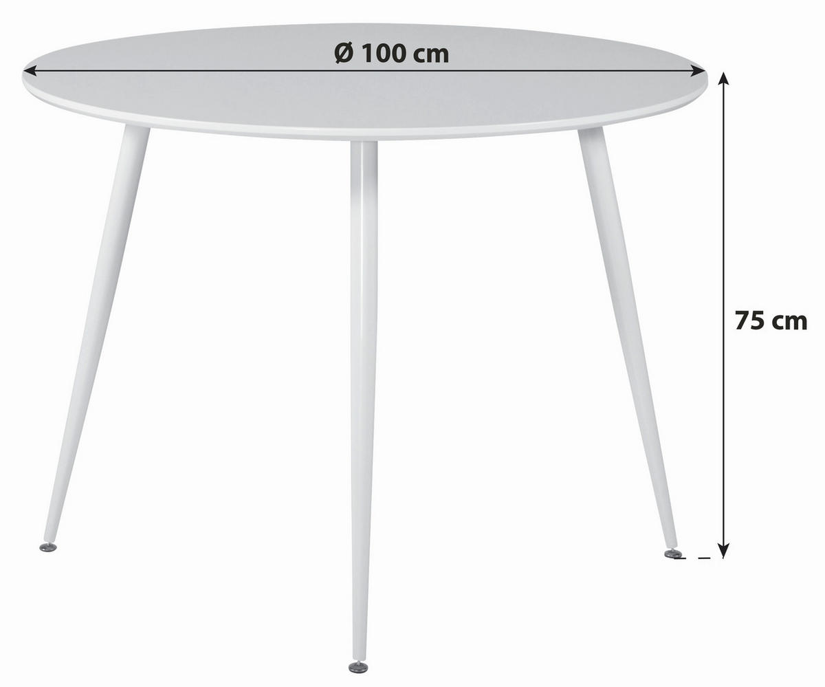ESSTISCH 100/100/75 cm Nachbildung  Metall, Holzwerkstoff rund Weiß  - Weiß, Design, Holzwerkstoff/Metall (100/100/75cm) - Livetastic