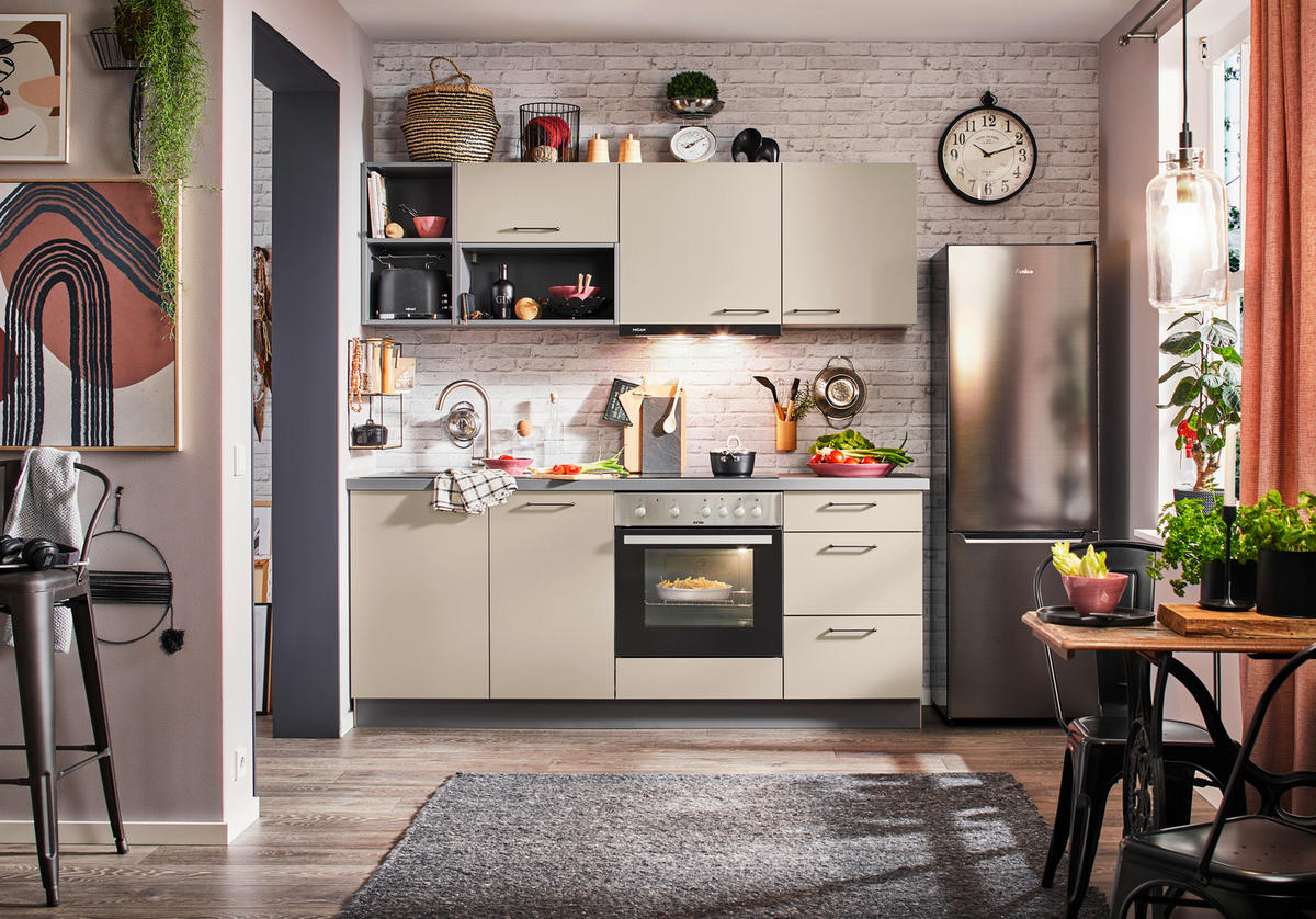 KÜCHENBLOCK 205 cm   in Creme, Anthrazit  - Anthrazit/Creme, KONVENTIONELL, Holzwerkstoff/Metall (205cm) - Express