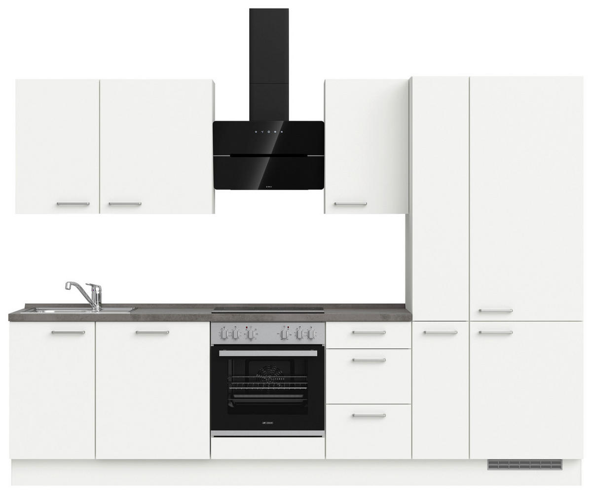 KÜCHENLEERBLOCK 300 cm   in Grau, Weiß  - Edelstahlfarben/Weiß, MODERN, Holzwerkstoff/Metall (300cm) - Nobilia