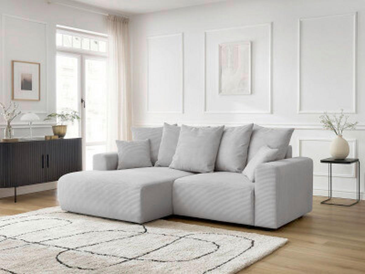 ECKSOFA Ottomane links  ATILLA Hellgrau Cord  - Hellgrau/Schwarz, MODERN, Kunststoff/Textil (149/244cm)