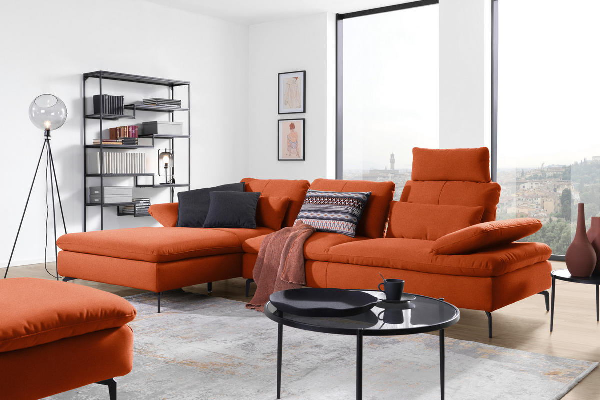 ECKSOFA in Webstoff Terracotta  179/301 cm  - Terracotta/Schwarz, Design, Textil/Metall (179/301cm) - Chilliano