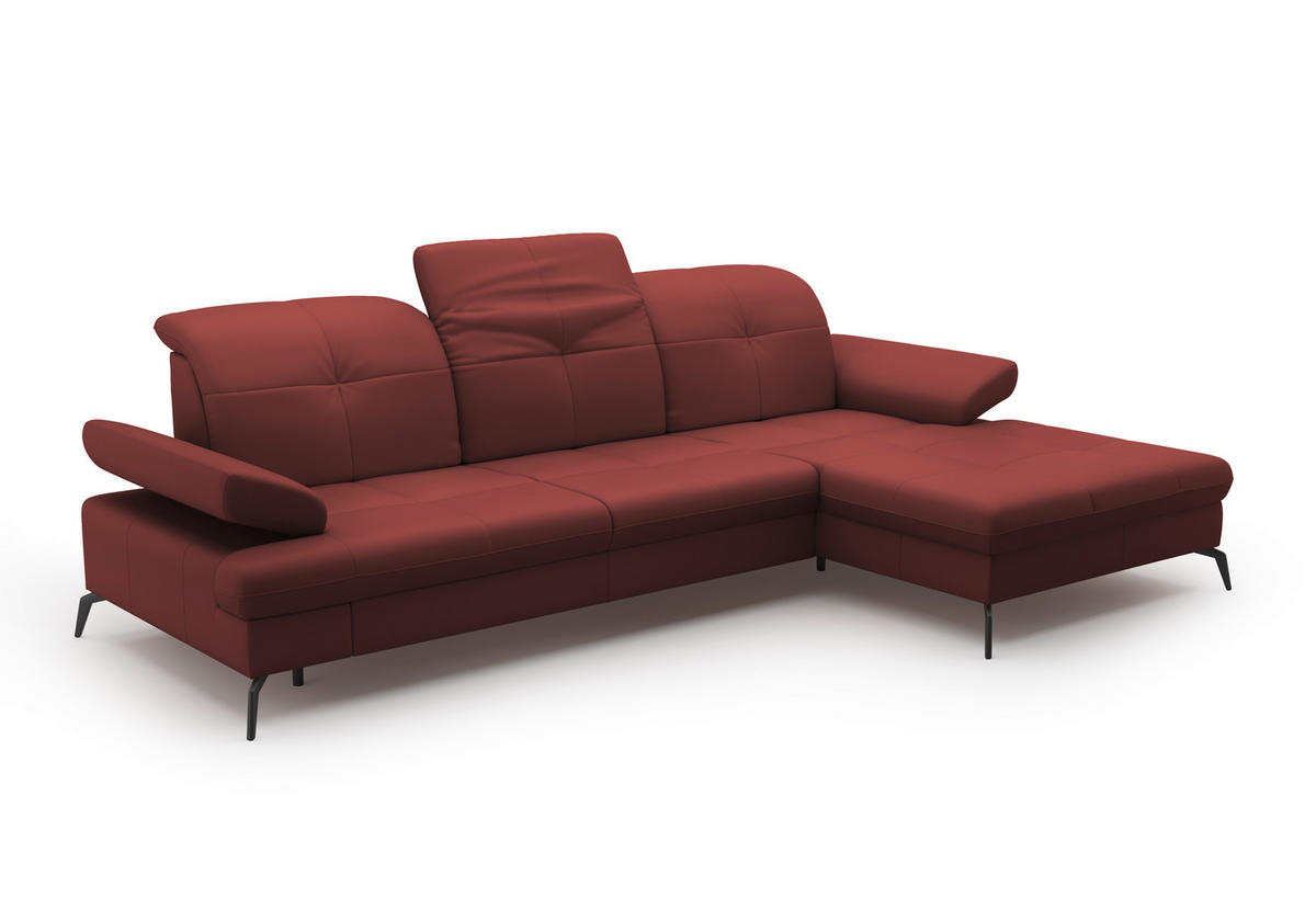 ECKSOFA in Echtleder Rotbraun  - Rotbraun/Schwarz, Konventionell, Leder/Metall (279/185cm) - Sit & More