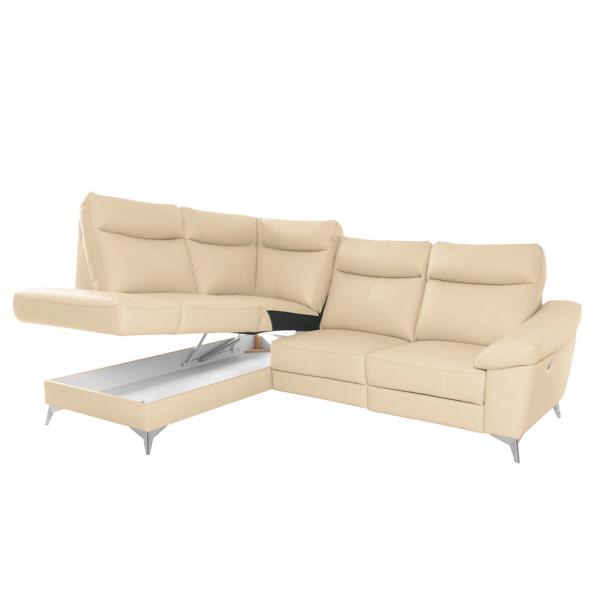 ECKSOFA Beige Echtleder Lederlook  - Chromfarben/Beige, Design, Leder/Textil (194/242cm) - Livetastic