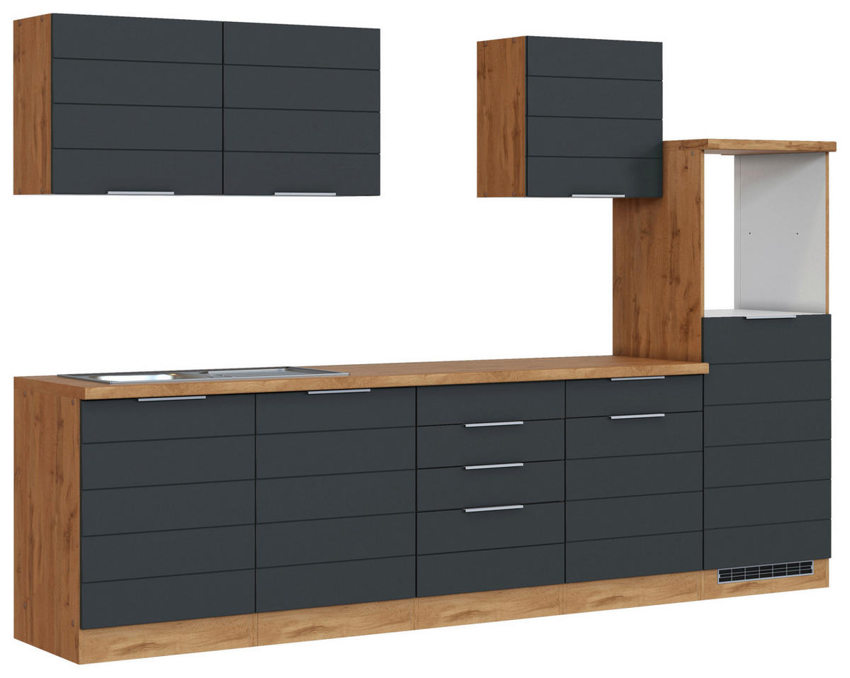 KÜCHENLEERBLOCK 300 cm   in Grau, Eiche Wotan  - Eiche Wotan/Grau, Design, Holzwerkstoff/Metall (300cm) - Held