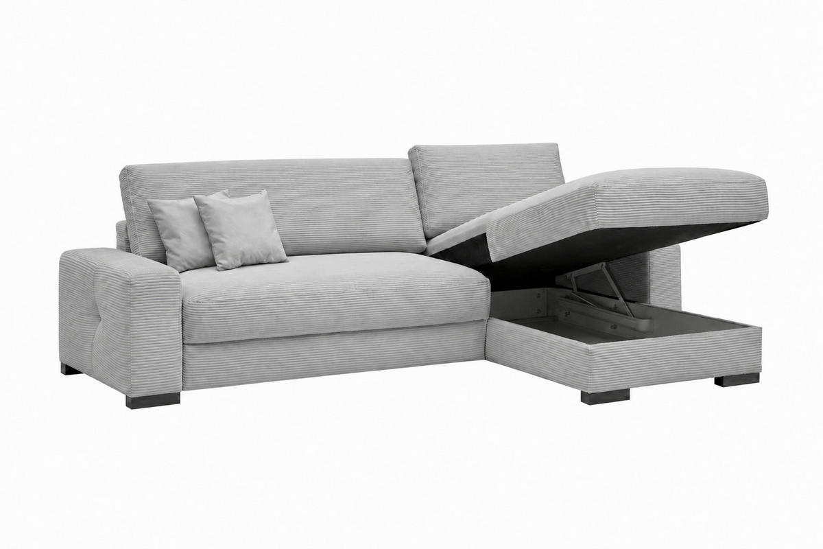 ECKSOFA  Cord Hellgrau  - Hellgrau/Schwarz, Basics, Holz/Holzwerkstoff (264/184cm) - MID.YOU