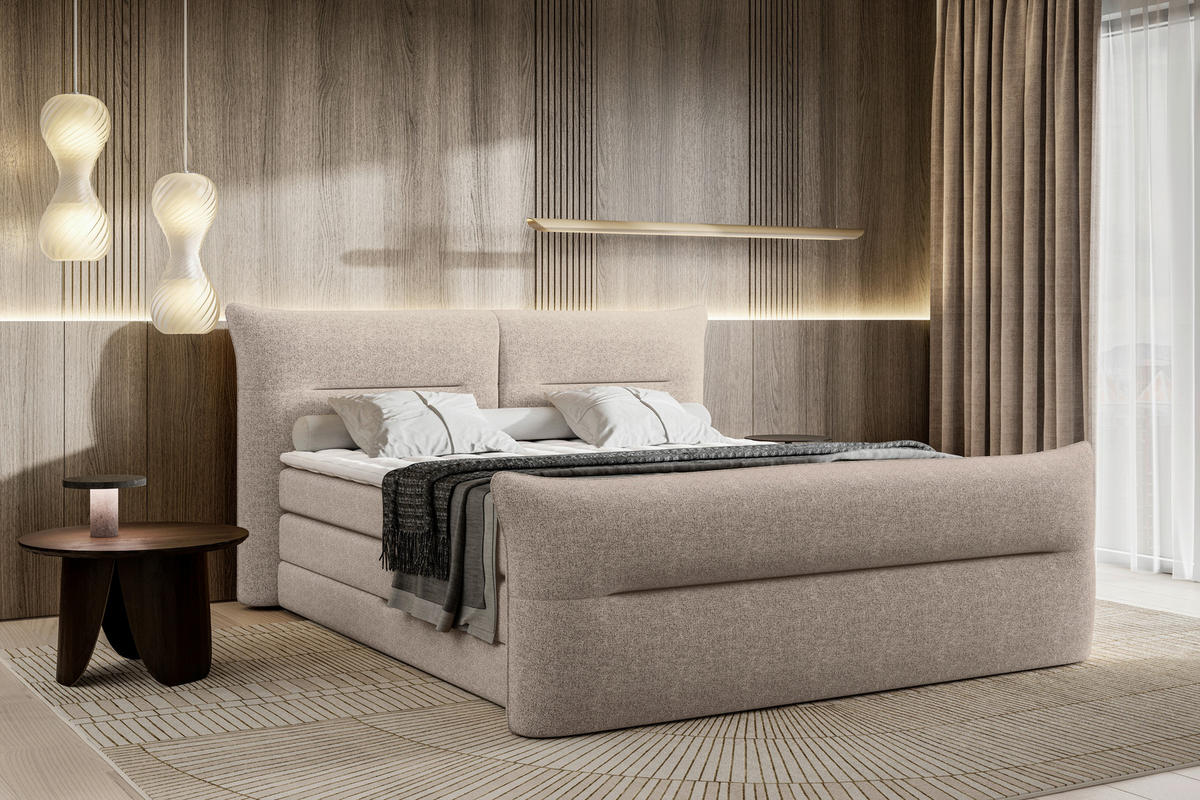 BOXSPRINGBETT 180/200 cm  in Taupe  - Taupe/Schwarz, Design, Kunststoff/Textil (180/200cm) - Chameo