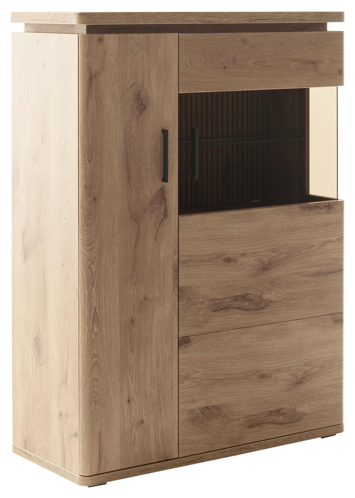 HIGHBOARD Eichefarben  90/124/38 cm  - Eichefarben/Anthrazit, KONVENTIONELL, Glas/Holzwerkstoff (90/124/38cm) - Cantus