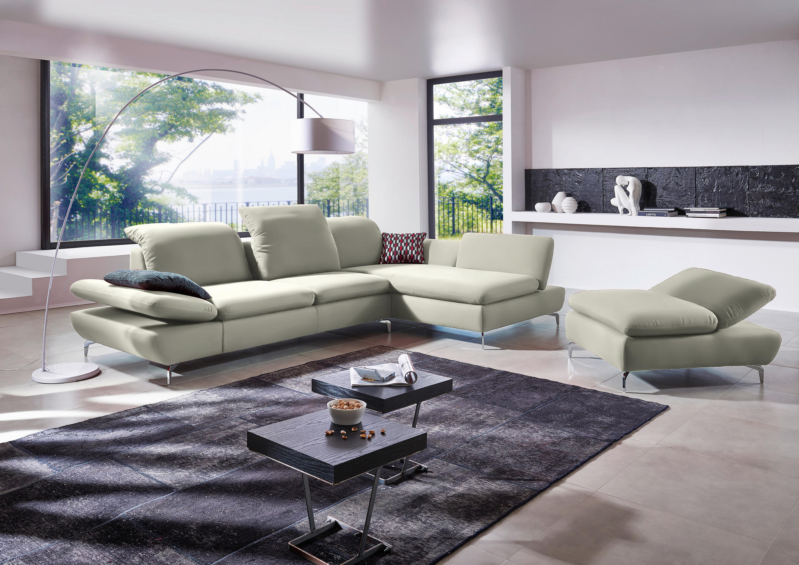 ECKSOFA in Echtleder Weiss  - Weiss/Silberfarben, Design, Leder/Metall (315/200cm) - Chilliano