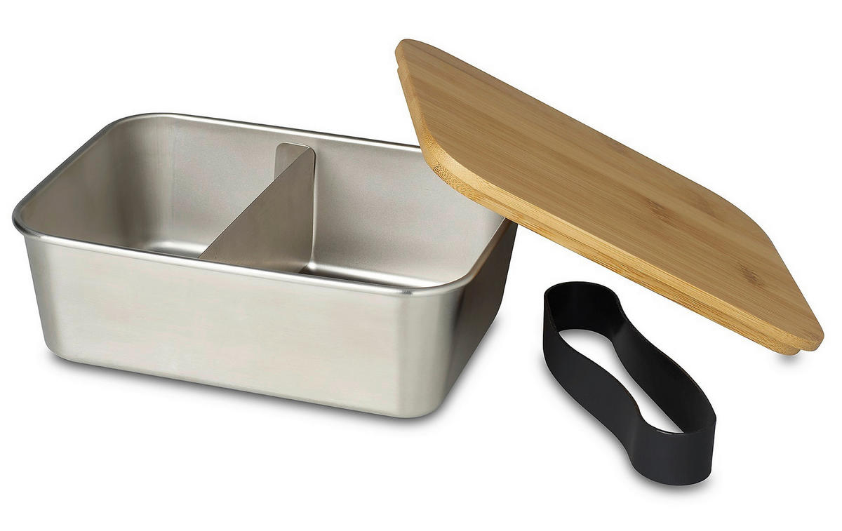 LUNCHBOX - silver, Basics, metall/trä (20/15/7,5cm) - Echtwerk