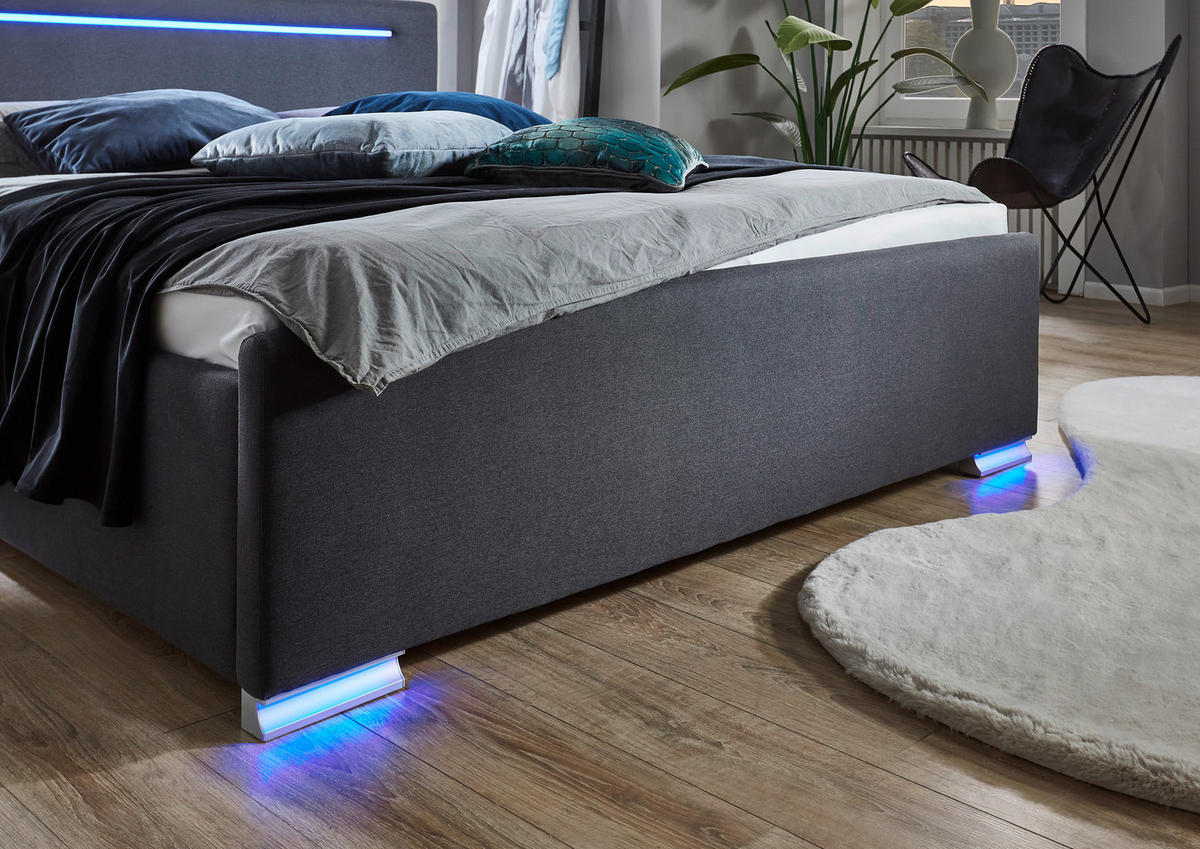POLSTERBETT 180/200 cm,  in Anthrazit, Beleuchtung,  - Anthrazit/Silberfarben, Design, Kunststoff/Textil (180/200cm) - Boxxx