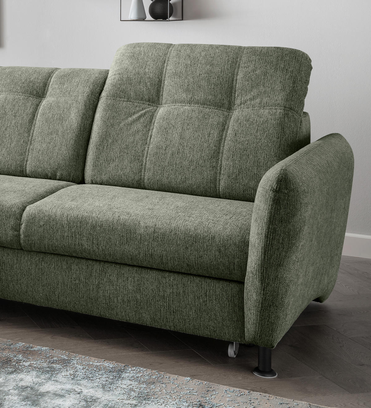 ECKSOFA in Chenille Grün  - Schwarz/Grün, Modern, Textil/Metall (184/267cm) - Livetastic