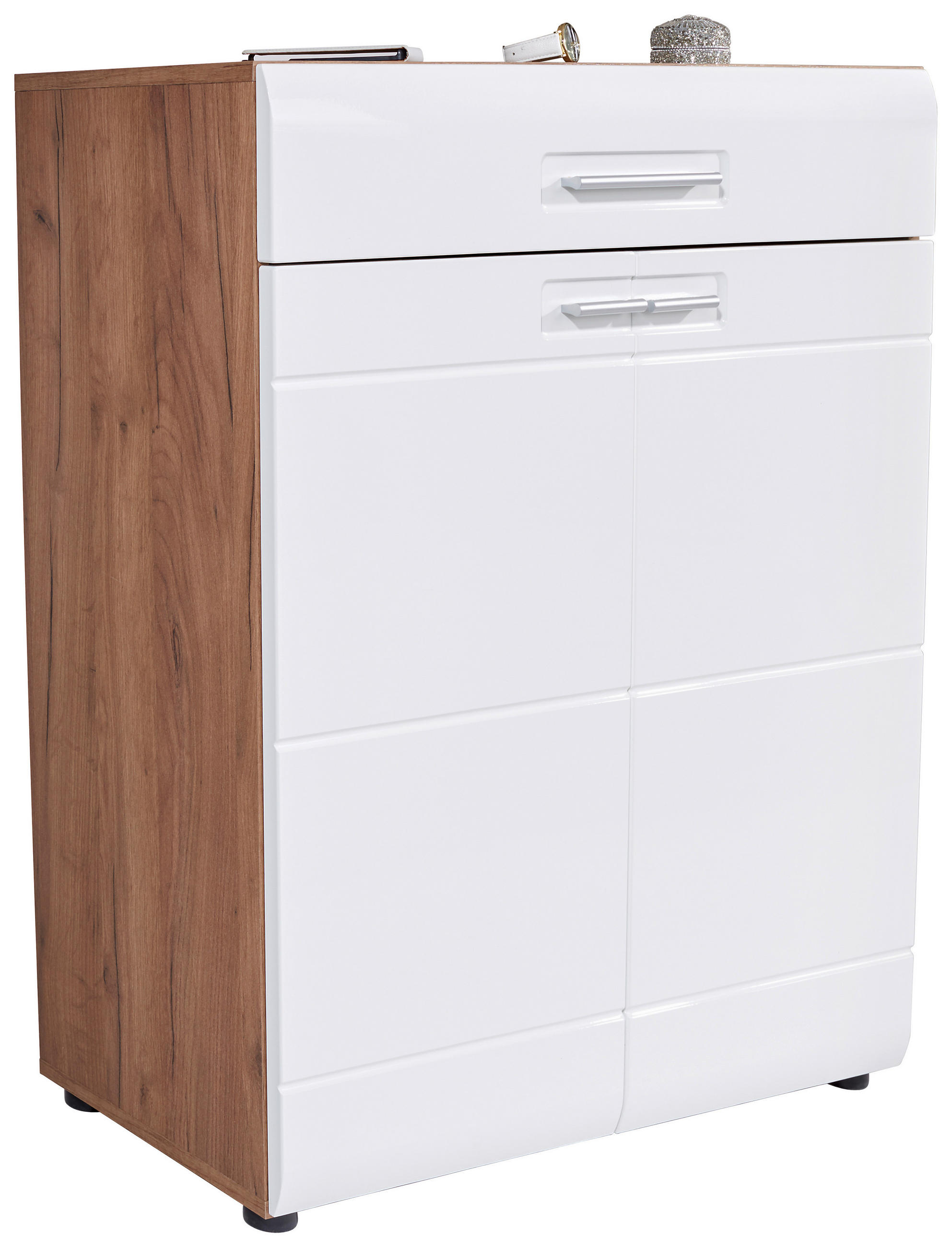 OMARA ZA ČEVLJE bela, barve hrasta - barve kroma/barve hrasta, Design, umetna masa/leseni material (85/98,6/37,1cm) - Xora