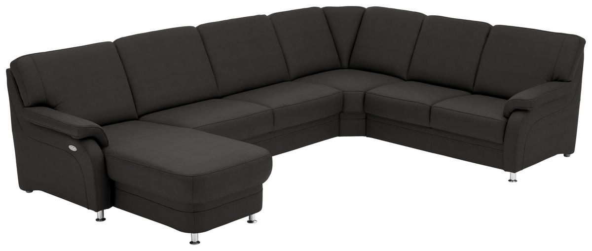 WOHNLANDSCHAFT  in Echtleder Dunkelgrau  - Dunkelgrau/Alufarben, KONVENTIONELL, Leder/Metall (165/329/239cm) - Beldomo Premium