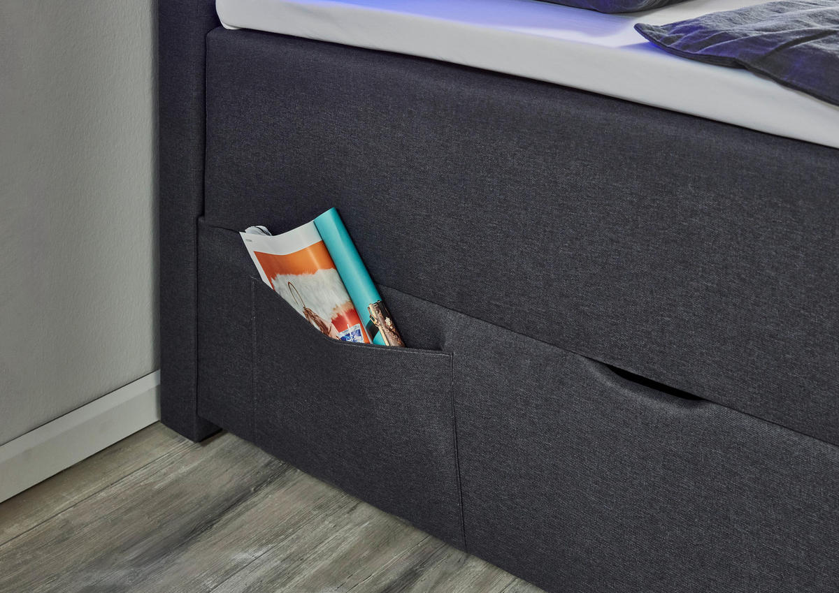 BOXSPRINGBETT 160/200 cm  in Anthrazit  - Anthrazit/Silberfarben, Design, Kunststoff/Textil (160/200cm) - Xora