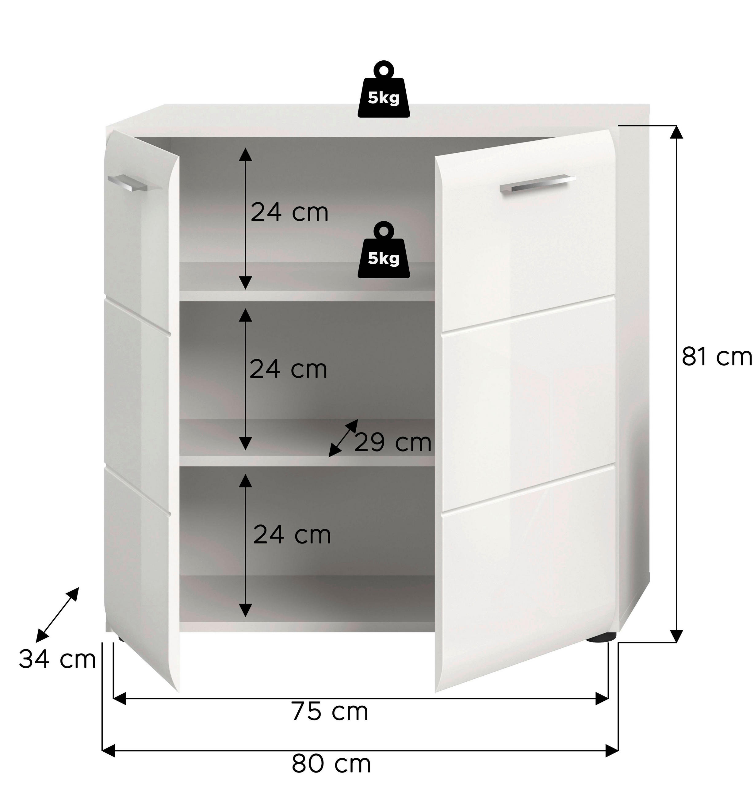 Thumbnail - Livetastic Kommode, Weiß, Weiß Hochglanz, Kunststoff, 2 Fächer, 80x81x34 cm, FSC Mix, stehend, Garderobe, Garderoben Kom...