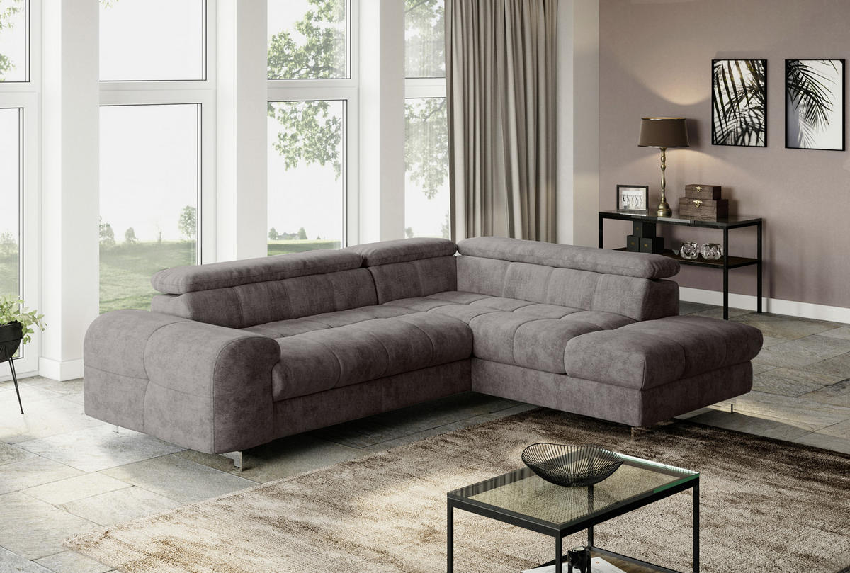 ECKSOFA in Mikrofaser Dunkelbraun  - Chromfarben/Dunkelbraun, Konventionell, Textil/Metall (257/206cm) - Livetastic