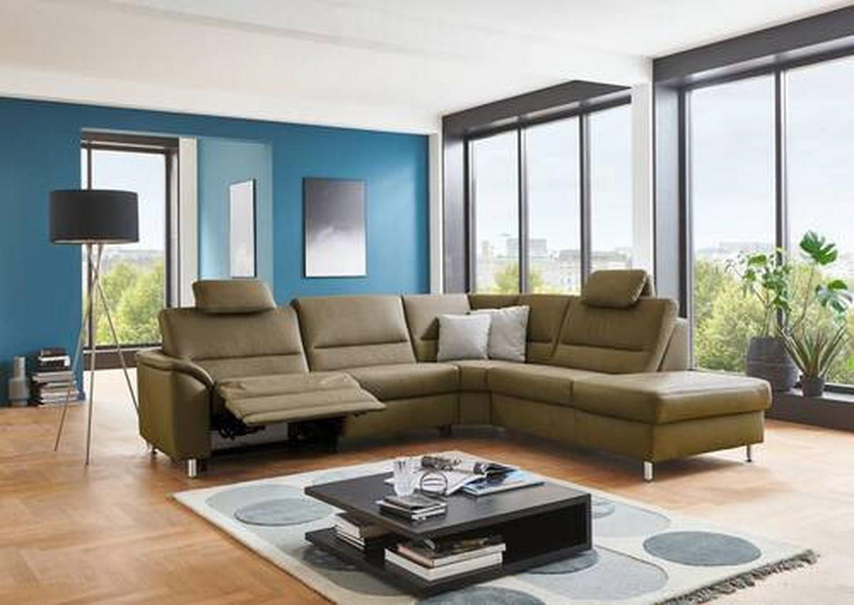 ECKSOFA in Echtleder Grün  - Alufarben/Grün, Konventionell, Leder/Metall (290/249cm) - Beldomo Premium