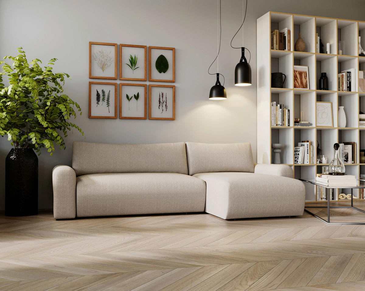 ECKSOFA Hellbraun  - Hellbraun/Creme, Design, Kunststoff/Textil (246/150cm) - Livetastic