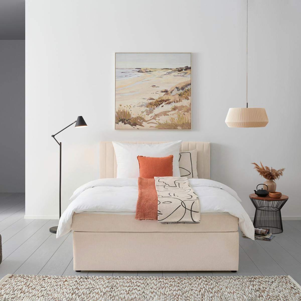 BOX KREVET    140/200 cm  - krem, Moderno, drvo/tekstil (140/200cm) - MID.YOU