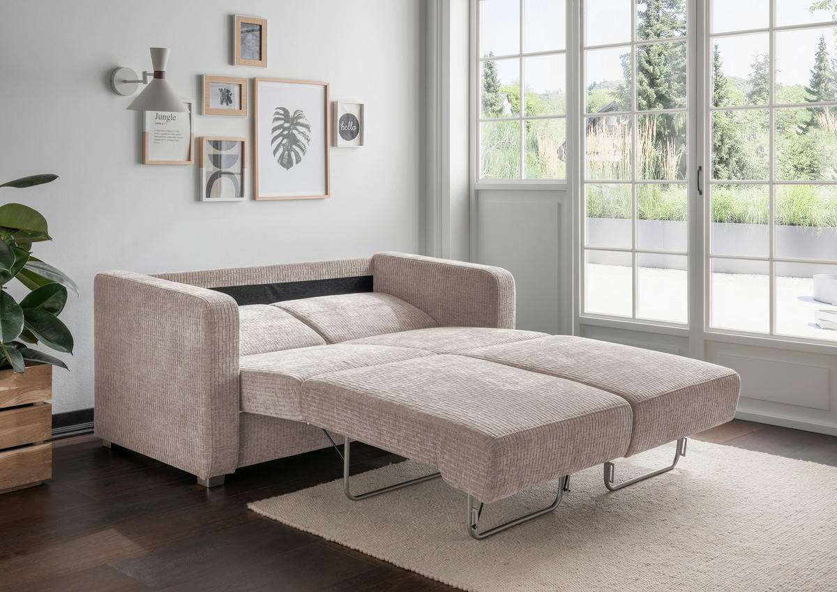 SCHLAFSOFA Mikrofaser Beige  - Chromfarben/Beige, Basics, Kunststoff/Textil (159/88/87cm) - Livetastic