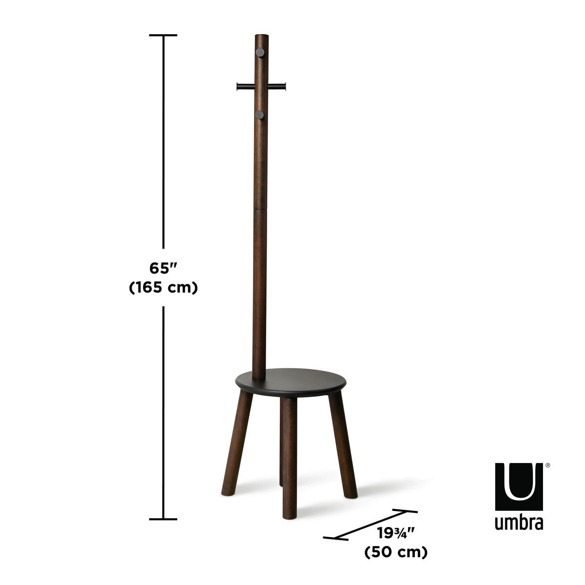 ŠATNÍ STOJAN - tmavě hnědá, Basics, dřevo (51/165cm) - Umbra