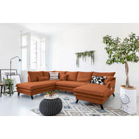 WOHNLANDSCHAFT Terracotta Mikrofaser  - Terracotta/Schwarz, Design, Holz/Textil (200/302/150cm) - P & B