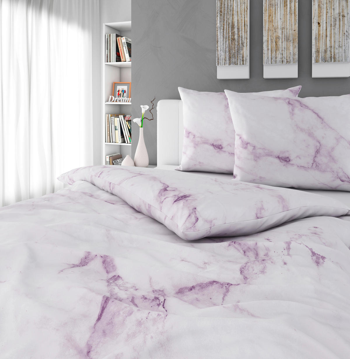 POSTELJNINA PINK MARBLE 220/240 cm saten svetlo siva  - svetlo siva, Konvencionalno, tekstil (220/240cm) - Esposa