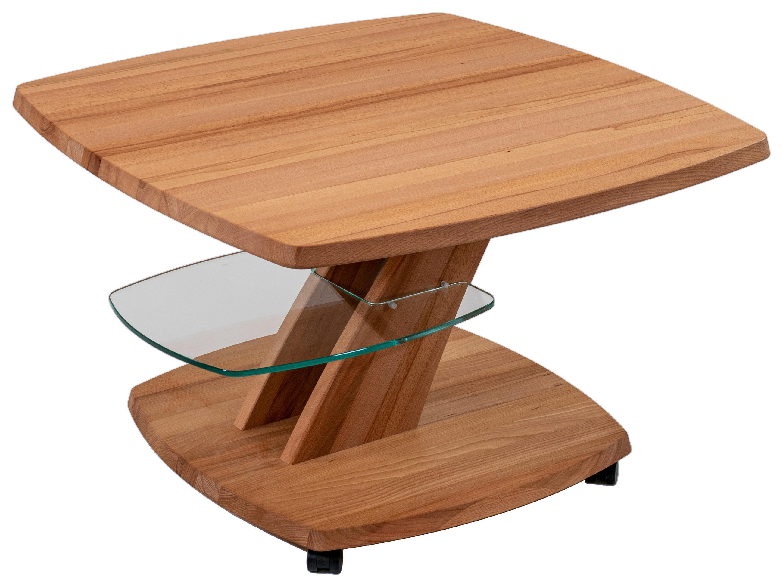 BEISTELLTISCH 70/70/47-64 cm Kernbuche massiv Kernbuche  - Kernbuche, MODERN, Glas/Holz (70/70/47-64cm) - Venda