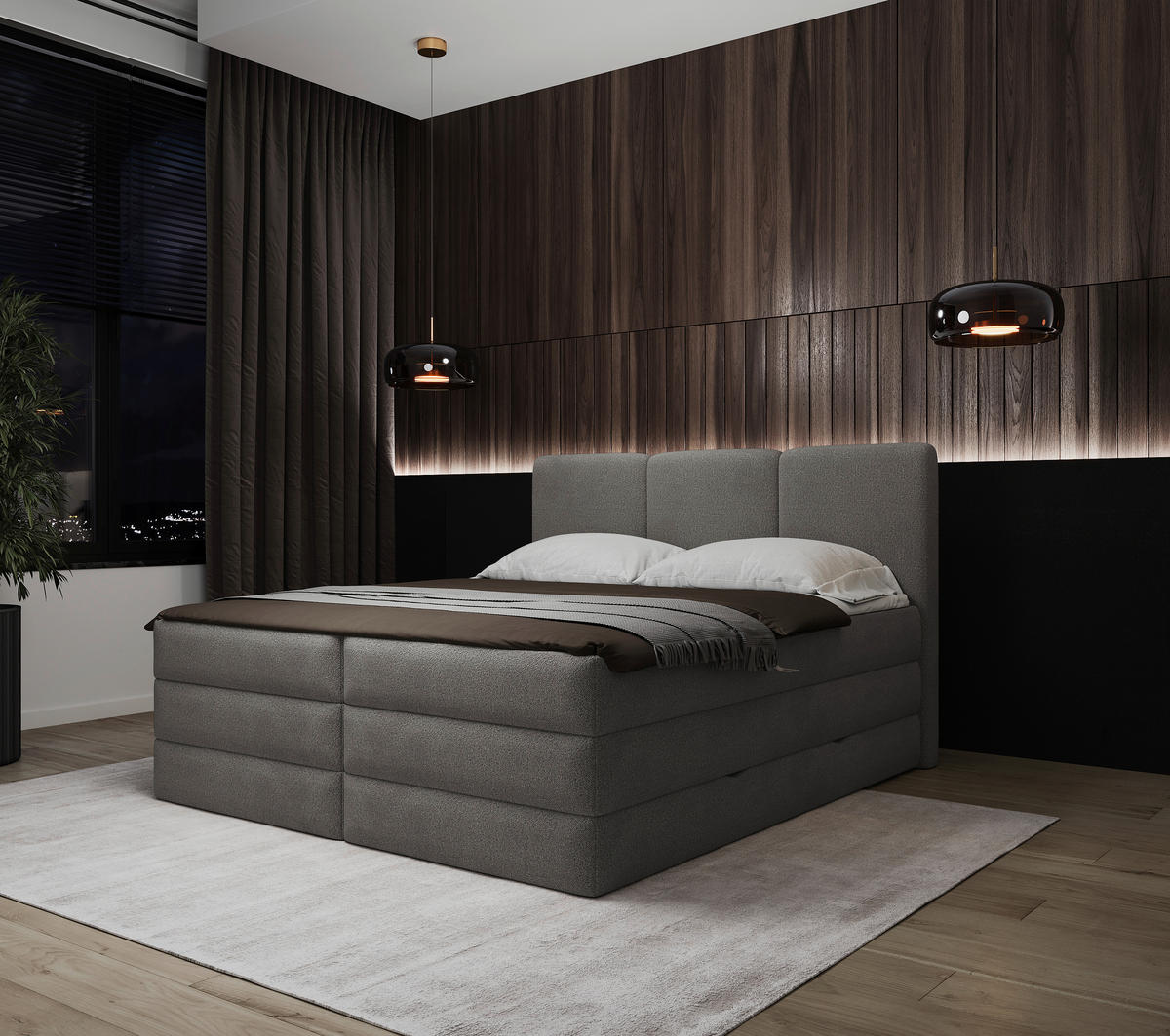 BOXSPRING-ÁGY 160/200 cm  antracit  - fekete/antracit, Modern, műanyag/faalapú anyag (160/200cm) - MID.YOU