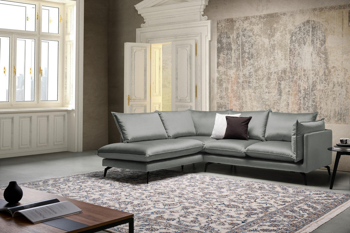ECKSOFA in Samt Grau  200/241 cm  - Schwarz/Grau, Design, Textil/Metall (200/241cm) - Carryhome