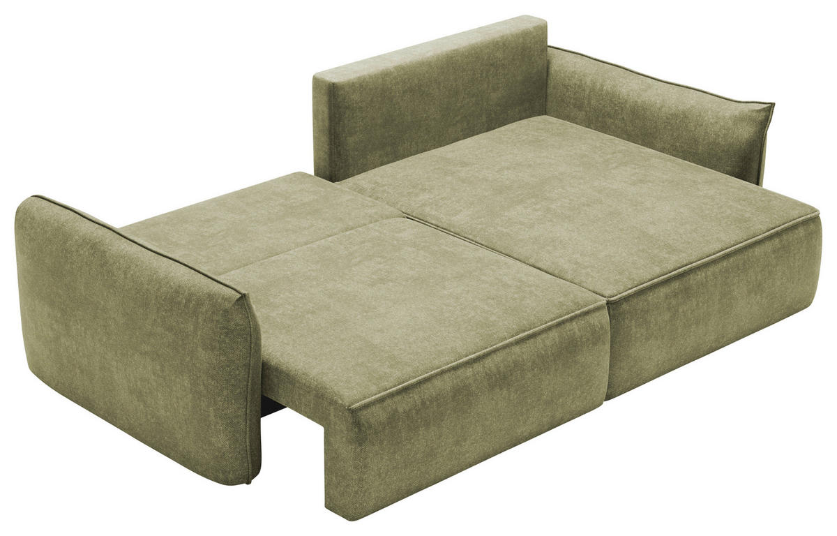 ECKSOFA Dunkelgrün Struktur Rückenkissen, Bettkasten, Schlaffunktion, Rücken echt, Liegefläche im Originalstoff  - Dunkelgrün/Schwarz, KONVENTIONELL, Kunststoff/Textil (266/148cm) - Milino