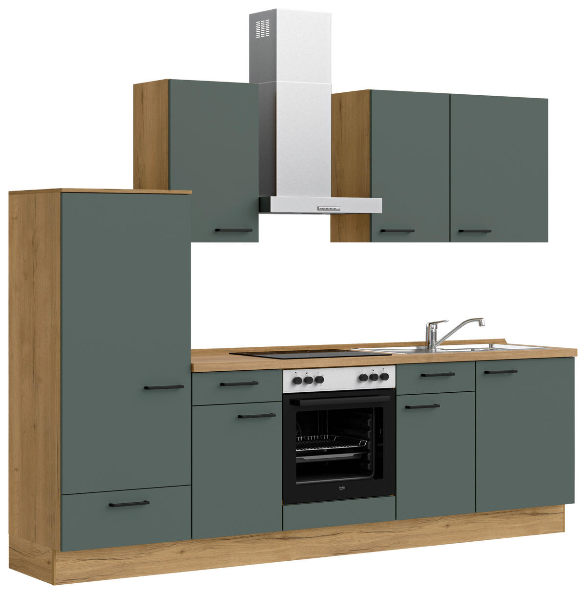 KÜCHENBLOCK 270 cm   in Eichefarben, Dunkelgrün  - Dunkelgrün/Eichefarben, MODERN, Holzwerkstoff/Metall (270cm) - Nobilia