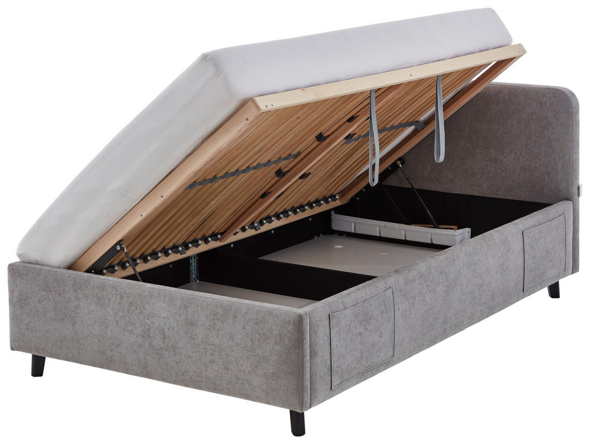 POLSTERBETT 120/200 cm,  in Grau, Schwarz, Lattenrost, Bettkasten, Betttasche,  - Birkefarben/Buchefarben, KONVENTIONELL, Holz/Textil (120/200cm) - Boxxx