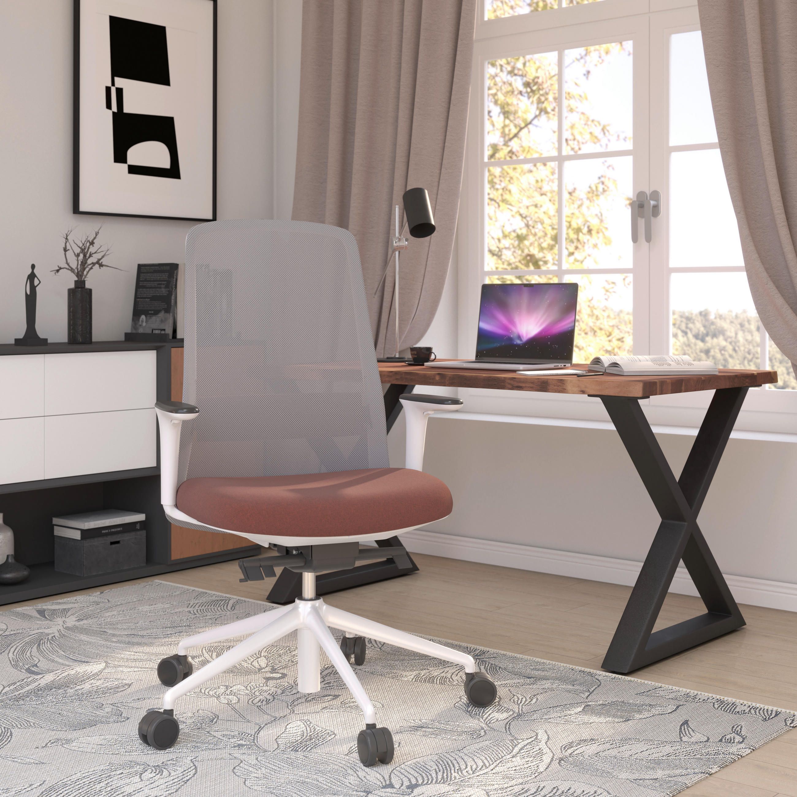 DREHSTUHL Grau, Weiß, Dunkelorange  - Dunkelorange/Weiß, MODERN, Kunststoff/Textil (70/103-115/70cm)