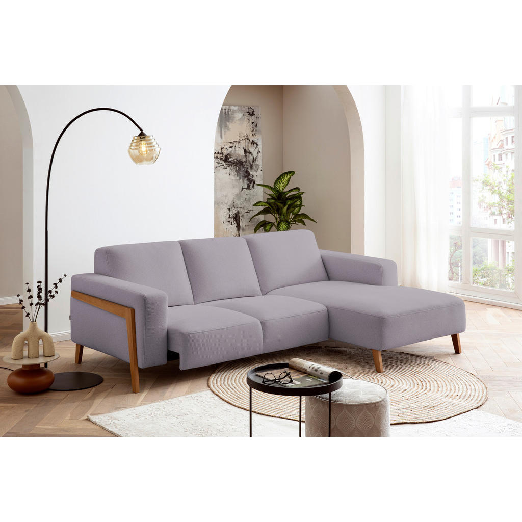 Thumbnail - Stylife Ecksofa, Flieder, Textil, Eiche, vollmassiv, 3-Sitzer, Ottomane rechts, L-Form, 250x163 cm, Fußauswahl, Stoffaus...