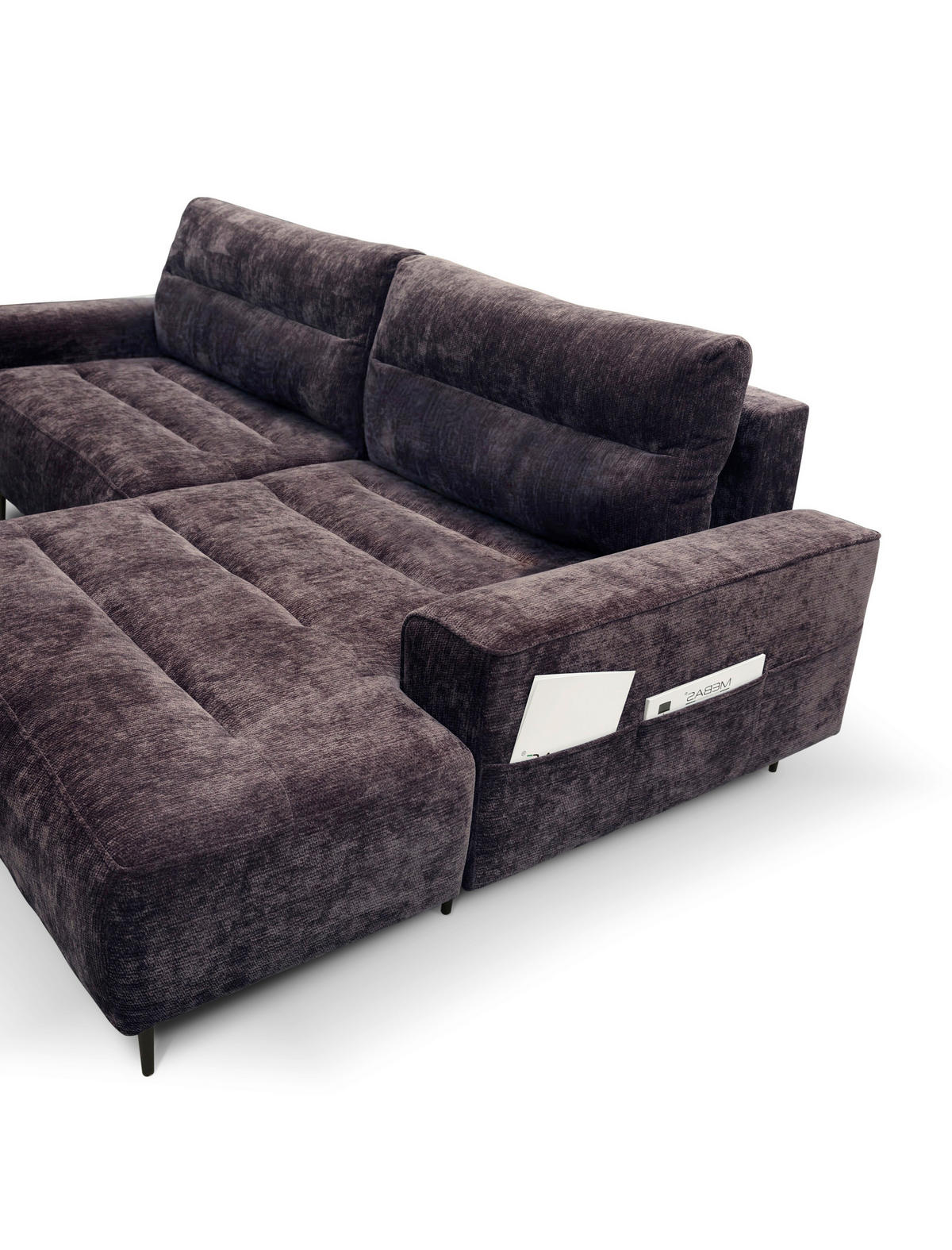 ECKSOFA PABLO Brombeere Struktur Rückenkissen, Bettkasten  - Brombeere/Schwarz, Design, Holz/Textil (260/160cm) - MID.YOU