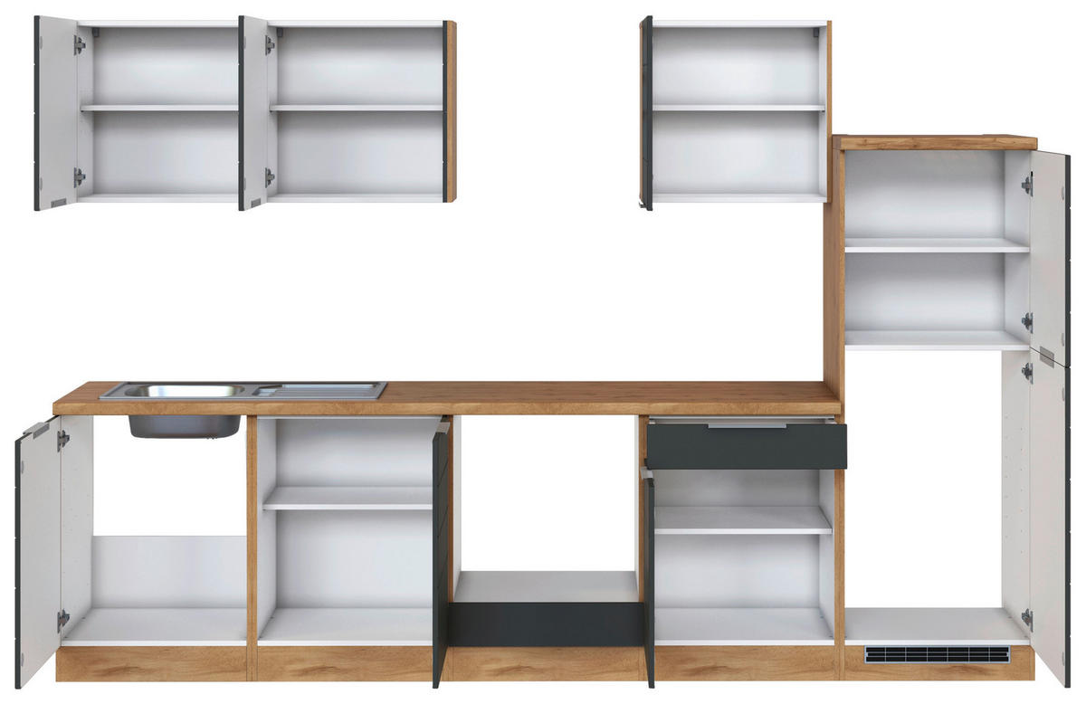 KÜCHENLEERBLOCK 300 cm   in Grau, Eiche Wotan  - Eiche Wotan/Grau, Design, Holzwerkstoff/Metall (300cm) - Held
