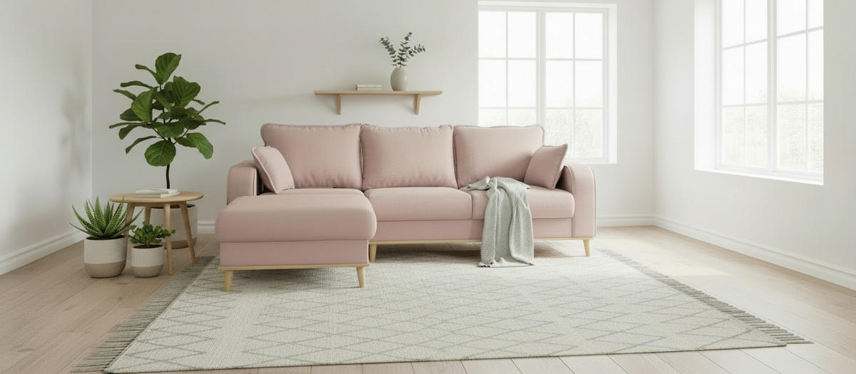 ECKSOFA Beata Rosa Mikrofaser  - Wengefarben/Rosa, Design, Holz/Textil (150/230cm) - Livetastic