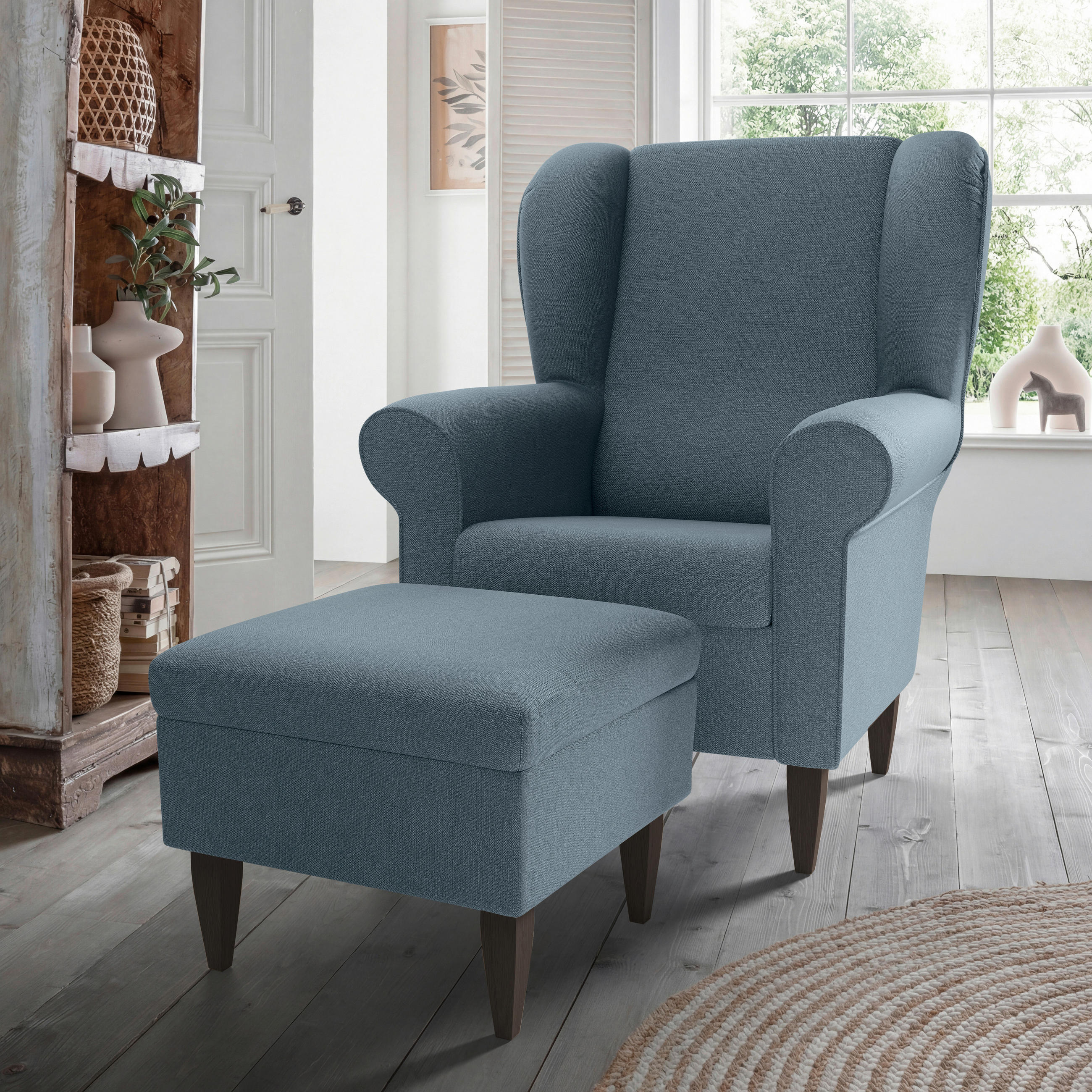 SESSELSET Struktur Blau  - Wengefarben/Blau, Konventionell, Holz/Textil (80/102/86cm) - Livetastic