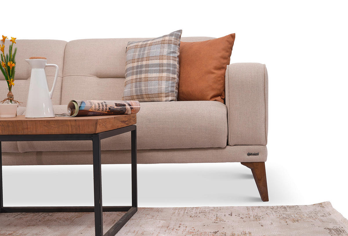 ECKSOFA Greige Leinenoptik  - Sandfarben/Greige, Design, Kunststoff/Textil (255/314cm) - Livetastic