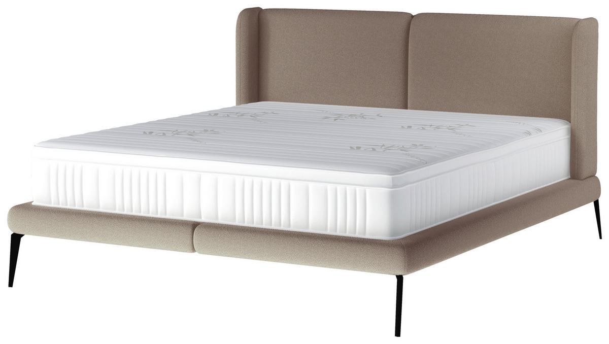 Polsterbett inkl. Matratze Matratze, gepolstertes Kopfteil, Topper 180/200 cm  in Braun  - Creme/Schwarz, MODERN, Textil/Metall (180/200cm) - Livetastic