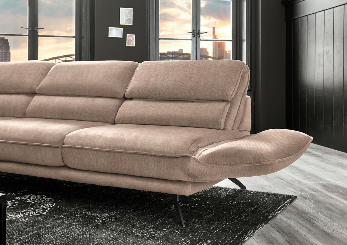 ECKSOFA in Velours Hellbraun  153/283 cm  - Hellbraun/Schwarz, Design, Textil/Metall (153/283cm) - Valdera