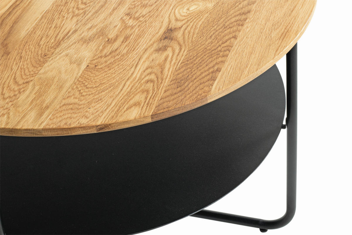 BEISTELLTISCH 70/70/45 cm Eiche massiv Schwarz, Eichefarben rund  - Eichefarben/Schwarz, Design, Holz/Metall (70/70/45cm)