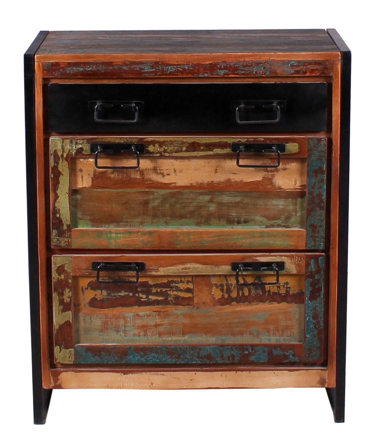 SCHUHSCHRANK Altholz massiv Multicolor  - Multicolor/Schwarz, Design, Holz/Metall (80/96/40cm) - MID.YOU