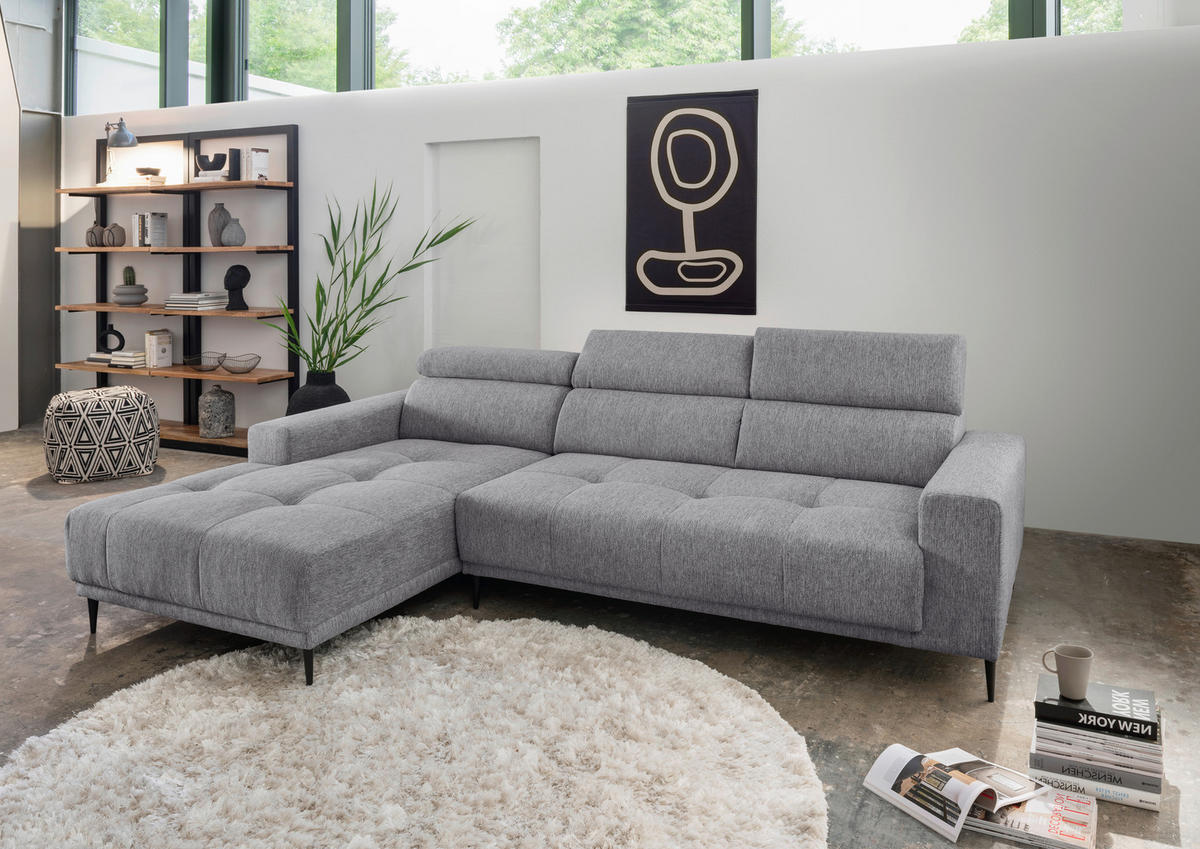 ECKSOFA Dunkelgrau Chenille  - Dunkelgrau/Schwarz, KONVENTIONELL, Textil/Metall (188/276cm) - Livetastic