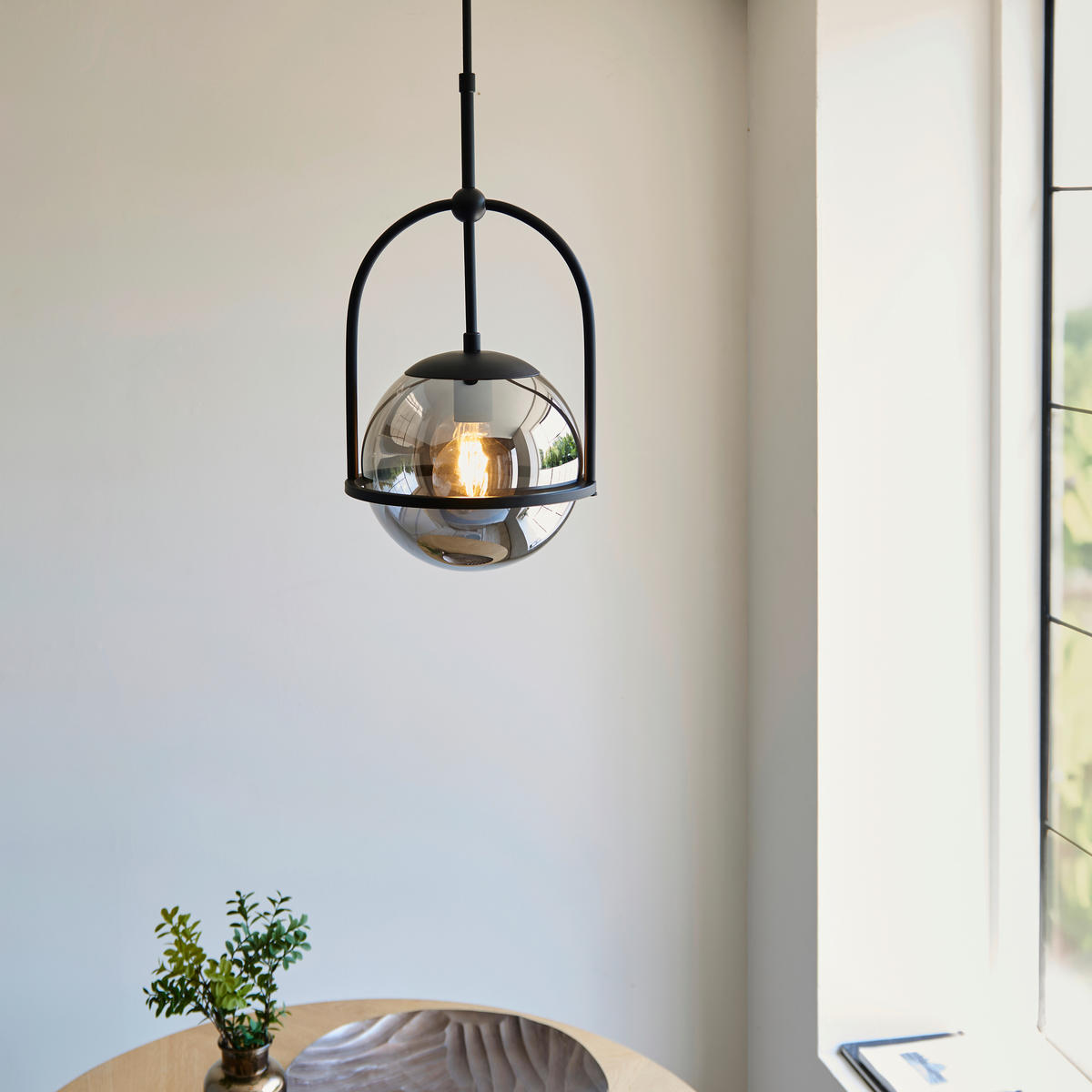 DECKENLEUCHTE  27.5/76-86 cm    - Schwarzchrom, Design, Glas (27.5/76-86cm) - ENDON